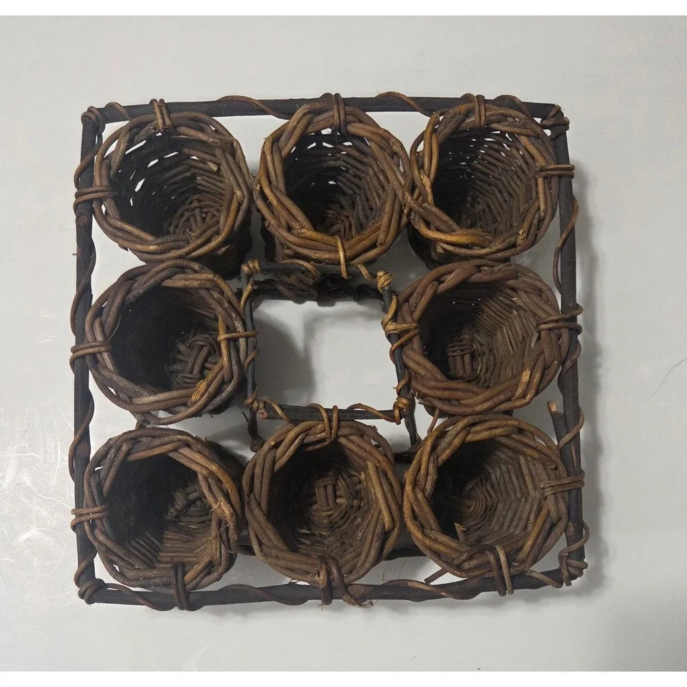 Vintage Woven Grapevine Twig 8 Compartment Dessert Basket Caddy Rustic Primitive
